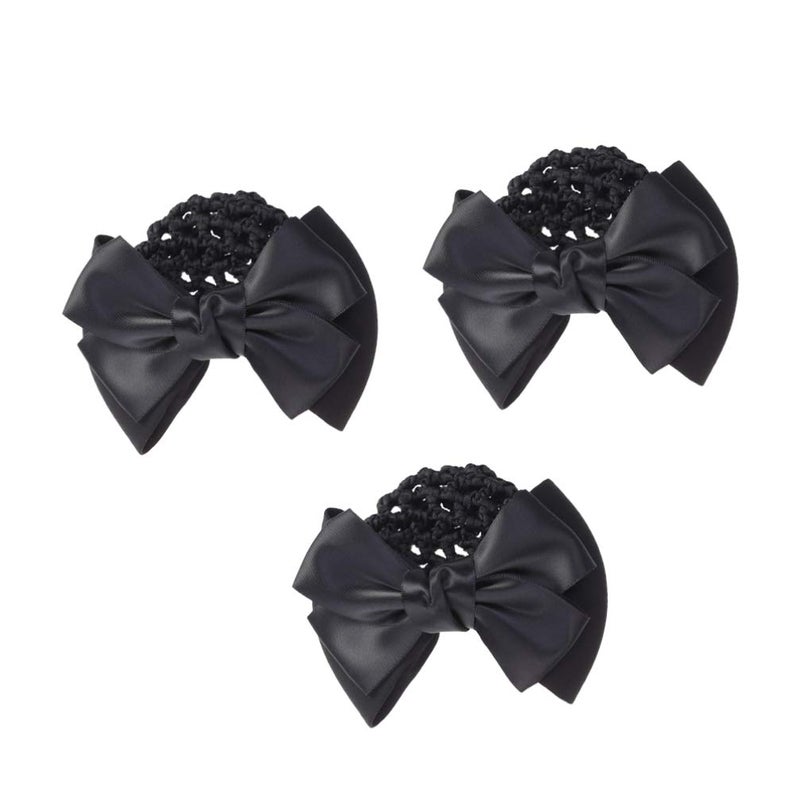 Minkissy Black Hair Clip Set: Snood Net, Flower Bun Cover, Bowknot Mesh Clip, Hair Flower Net Bag Headdress for Office Girls - Image 1
